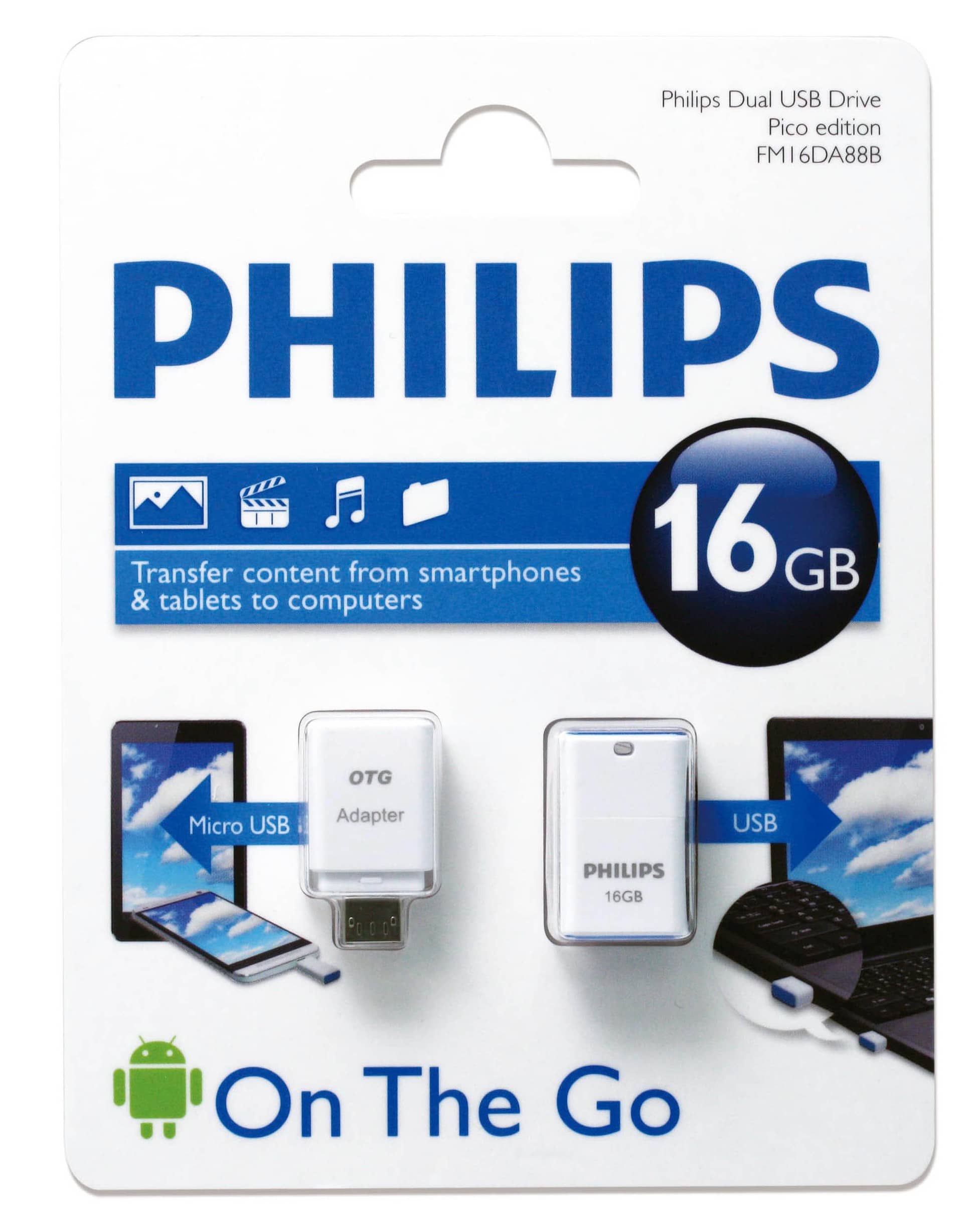 זיכרון נייד לסמארטפון וטאבלט Philips 16GB Mono OTG